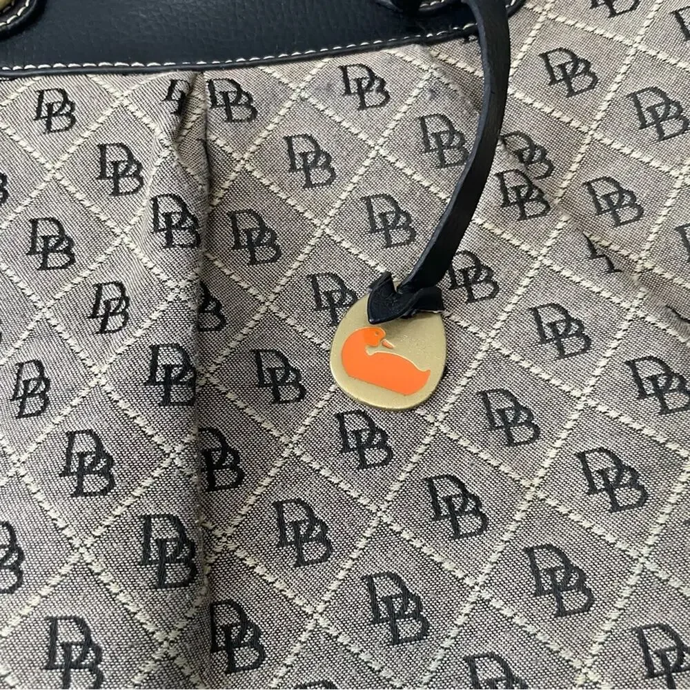 Dooney & Bourke tan logo brown large satchel zippers inner pockets